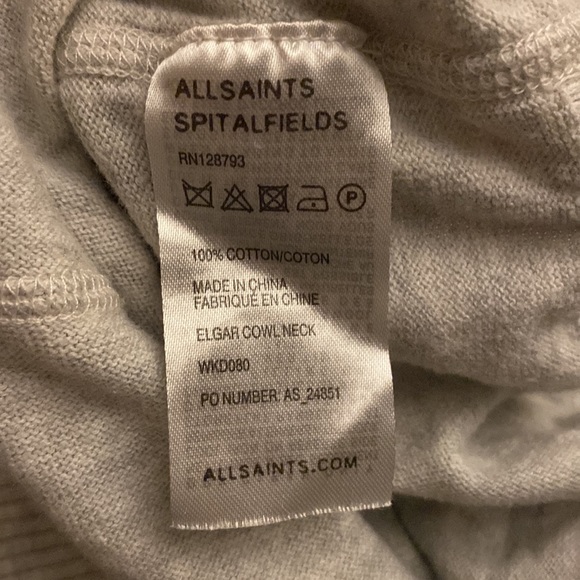 All Saints Elgar Gray Cowl Neck Cotton Sweater  Snap back, bat sleeves, cuffs 4 - Picture 6 of 6